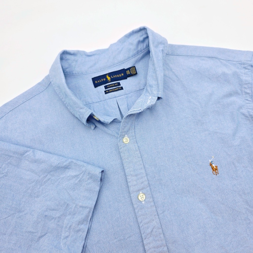 Ralph Lauren Men XXL Blue Untucked Classic Fit Oxford Button Shirt Flesh Pony